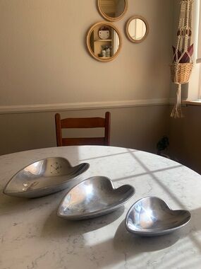 Nambe silver heart set of 3 tray vintage